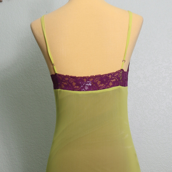 Marciano Lime Green Purple Lace Trim Slip Dress - Picture 3 of 8